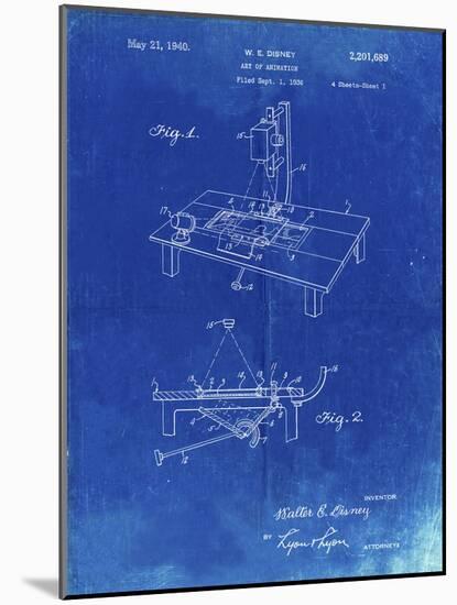 PP403-Faded Blueprint Disney Multi Plane Camera Patent Poster-Cole Borders-Mounted Giclee Print