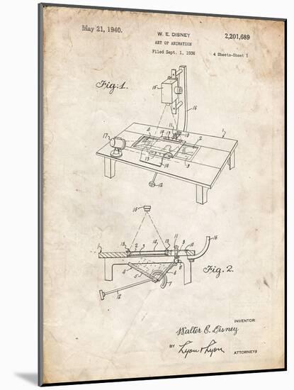 PP403-Vintage Parchment Disney Multi Plane Camera Patent Poster-Cole Borders-Mounted Giclee Print