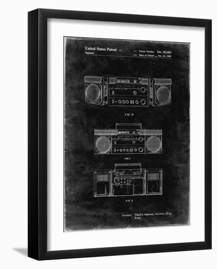 PP448-Black Grunge Hitachi Boom Box Patent Poster-Cole Borders-Framed Giclee Print