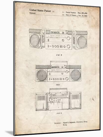 PP448-Vintage Parchment Hitachi Boom Box Patent Poster-Cole Borders-Mounted Giclee Print