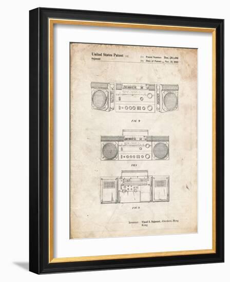 PP448-Vintage Parchment Hitachi Boom Box Patent Poster-Cole Borders-Framed Giclee Print