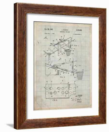 PP454-Antique Grid Parchment Basketball Adjustable Goal 1962 Patent Poster-Cole Borders-Framed Giclee Print