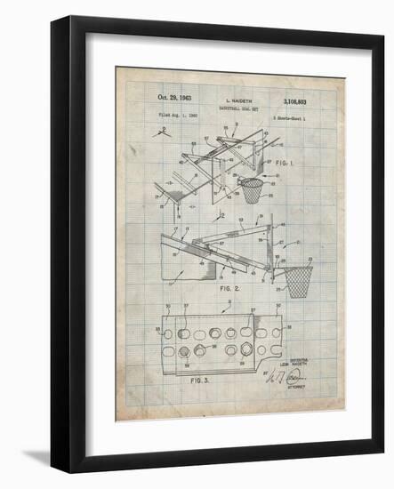 PP454-Antique Grid Parchment Basketball Adjustable Goal 1962 Patent Poster-Cole Borders-Framed Giclee Print