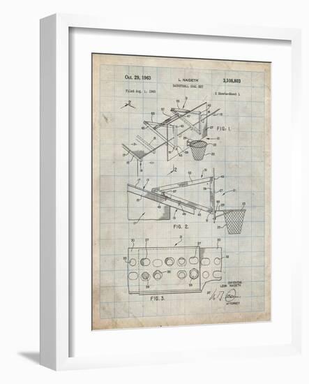 PP454-Antique Grid Parchment Basketball Adjustable Goal 1962 Patent Poster-Cole Borders-Framed Giclee Print