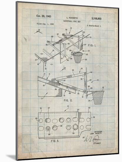 PP454-Antique Grid Parchment Basketball Adjustable Goal 1962 Patent Poster-Cole Borders-Mounted Giclee Print