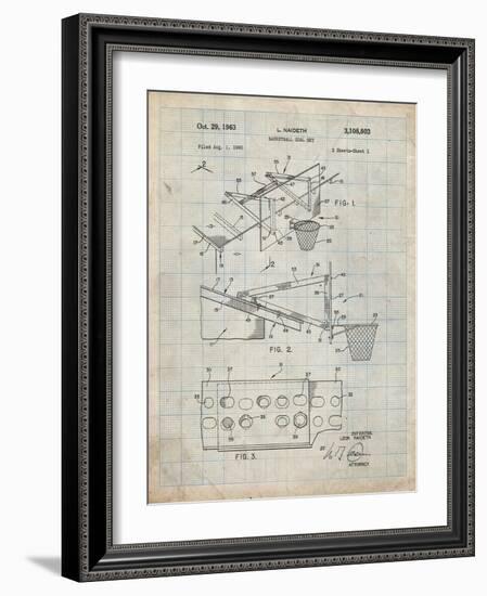 PP454-Antique Grid Parchment Basketball Adjustable Goal 1962 Patent Poster-Cole Borders-Framed Giclee Print