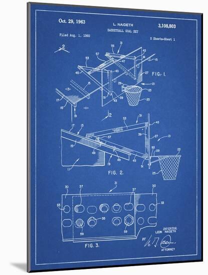 PP454-Blueprint Basketball Adjustable Goal 1962 Patent Poster-Cole Borders-Mounted Giclee Print