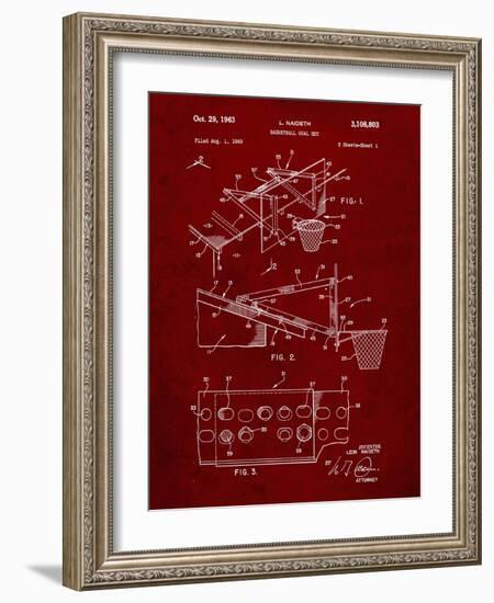 PP454-Burgundy Basketball Adjustable Goal 1962 Patent Poster-Cole Borders-Framed Giclee Print