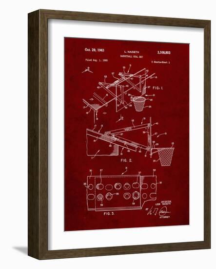 PP454-Burgundy Basketball Adjustable Goal 1962 Patent Poster-Cole Borders-Framed Giclee Print