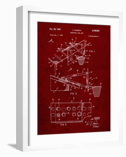 PP454-Burgundy Basketball Adjustable Goal 1962 Patent Poster-Cole Borders-Framed Giclee Print