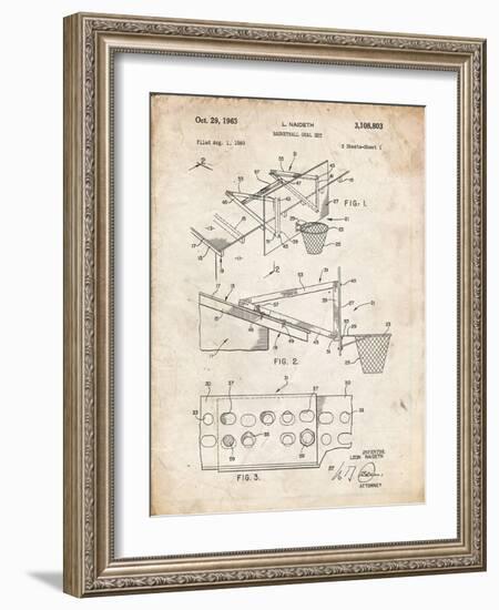 PP454-Vintage Parchment Basketball Adjustable Goal 1962 Patent Poster-Cole Borders-Framed Giclee Print