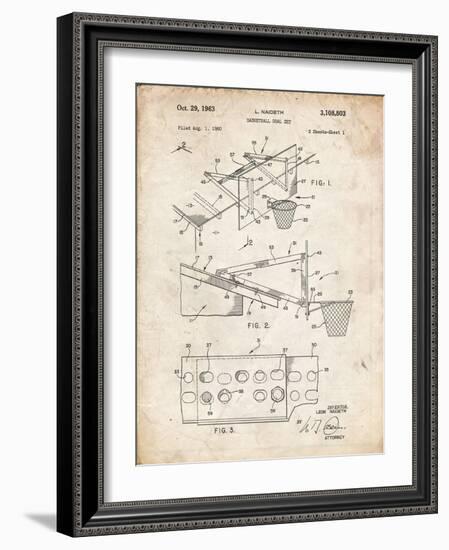 PP454-Vintage Parchment Basketball Adjustable Goal 1962 Patent Poster-Cole Borders-Framed Giclee Print