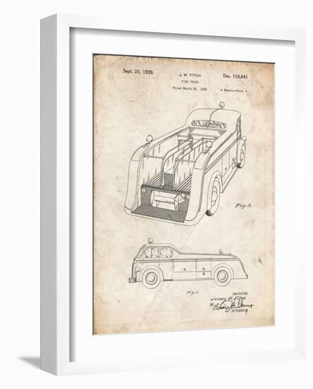 PP462-Vintage Parchment Firetruck 1939 Two Image Patent Poster-Cole Borders-Framed Giclee Print