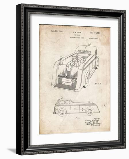 PP462-Vintage Parchment Firetruck 1939 Two Image Patent Poster-Cole Borders-Framed Giclee Print