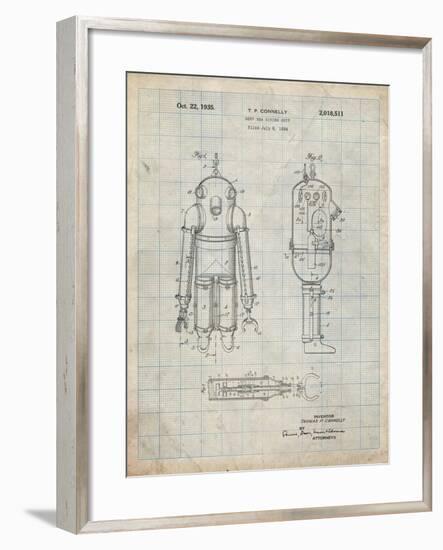 PP479-Antique Grid Parchment Deep Sea Diving Suit Patent Poster-Cole Borders-Framed Giclee Print