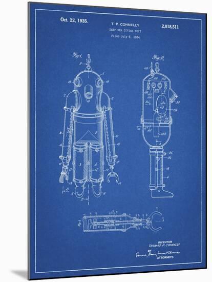 PP479-Blueprint Deep Sea Diving Suit Patent Poster-Cole Borders-Mounted Giclee Print