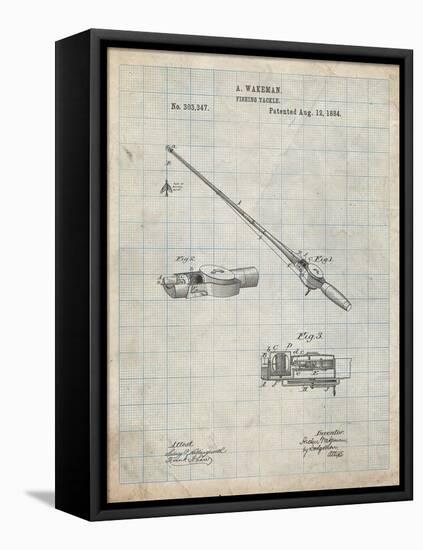 PP490-Antique Grid Parchment Fishing Rod and Reel 1884 Patent Poster-Cole Borders-Framed Premier Image Canvas