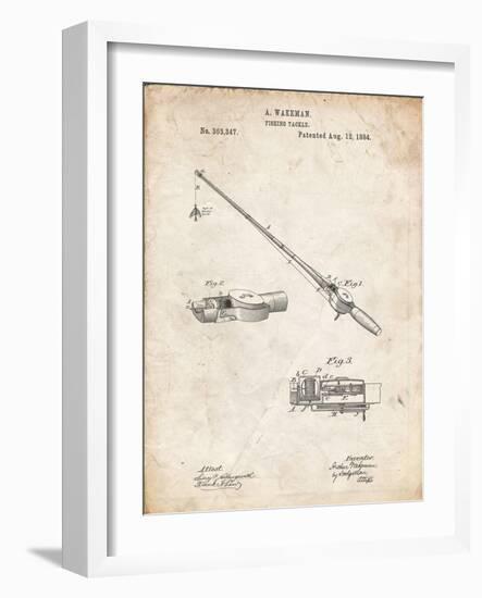 PP490-Vintage Parchment Fishing Rod and Reel 1884 Patent Poster-Cole Borders-Framed Giclee Print