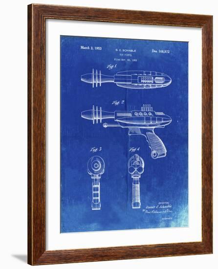 PP498-Faded Blueprint Toy Laser Gun Patent Print-Cole Borders-Framed Giclee Print