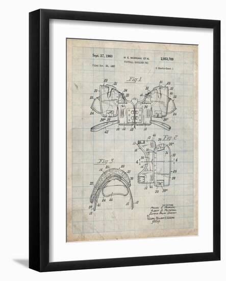 PP504-Antique Grid Parchment Vintage Football Shoulder Pads Patent Poster-Cole Borders-Framed Giclee Print