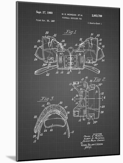 PP504-Black Grid Vintage Football Shoulder Pads Patent Poster-Cole Borders-Mounted Giclee Print