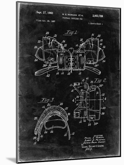 PP504-Black Grunge Vintage Football Shoulder Pads Patent Poster-Cole Borders-Mounted Giclee Print