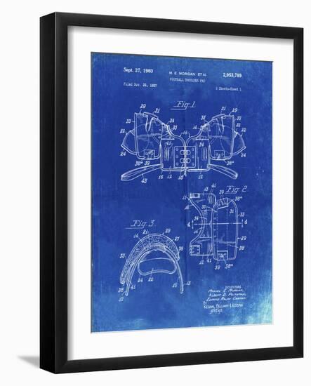 PP504-Faded Blueprint Vintage Football Shoulder Pads Patent Poster-Cole Borders-Framed Giclee Print