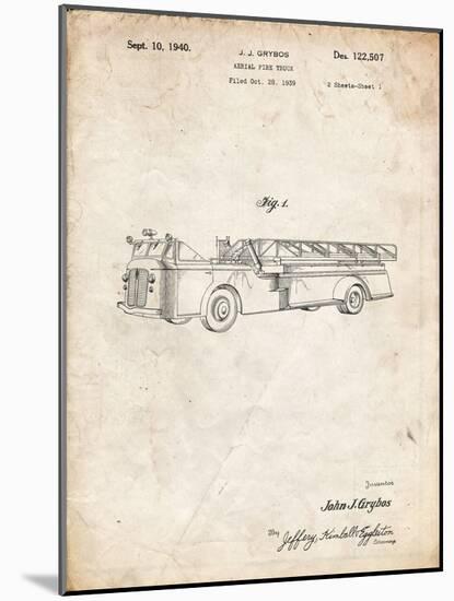 PP506-Vintage Parchment Firetruck 1940 Patent Poster-Cole Borders-Mounted Giclee Print