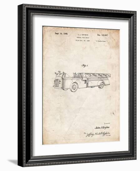 PP506-Vintage Parchment Firetruck 1940 Patent Poster-Cole Borders-Framed Giclee Print