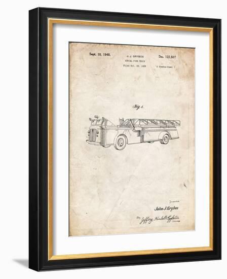 PP506-Vintage Parchment Firetruck 1940 Patent Poster-Cole Borders-Framed Giclee Print