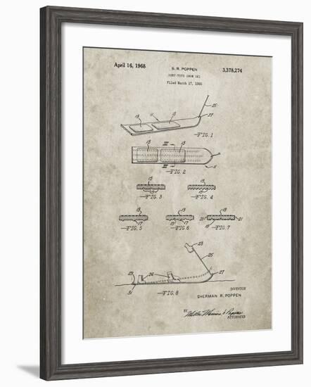 PP508-Sandstone Snurfer Poppen First Modern Snowboard Patent Poster-Cole Borders-Framed Giclee Print