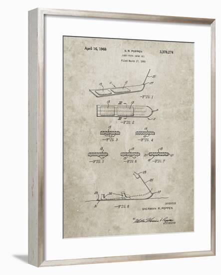 PP508-Sandstone Snurfer Poppen First Modern Snowboard Patent Poster-Cole Borders-Framed Giclee Print