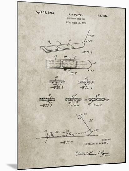 PP508-Sandstone Snurfer Poppen First Modern Snowboard Patent Poster-Cole Borders-Mounted Giclee Print