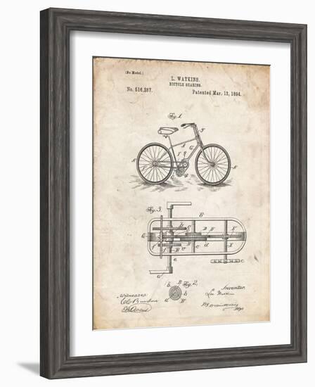 PP51-Vintage Parchment Bicycle Gearing 1894 Patent Poster-Cole Borders-Framed Giclee Print