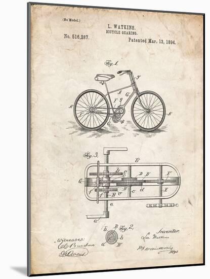 PP51-Vintage Parchment Bicycle Gearing 1894 Patent Poster-Cole Borders-Mounted Giclee Print