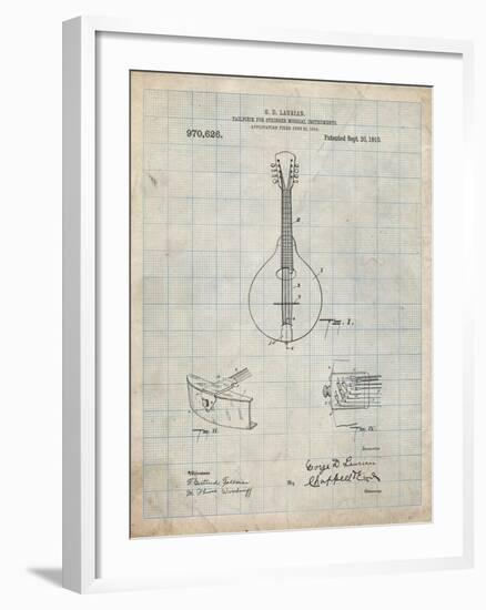 PP514-Antique Grid Parchment Gibson Mandolin Tailpiece Patent Poster-Cole Borders-Framed Giclee Print