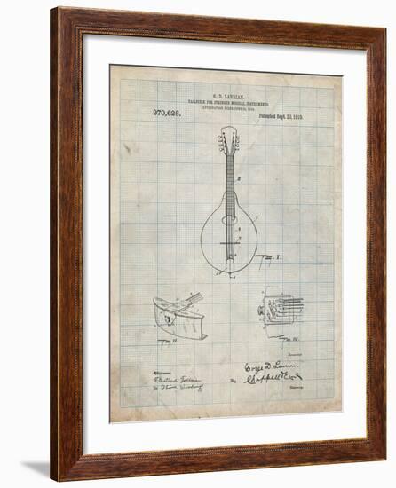 PP514-Antique Grid Parchment Gibson Mandolin Tailpiece Patent Poster-Cole Borders-Framed Giclee Print