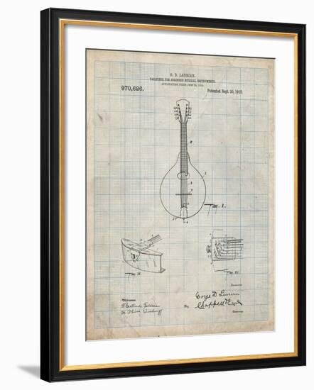 PP514-Antique Grid Parchment Gibson Mandolin Tailpiece Patent Poster-Cole Borders-Framed Giclee Print