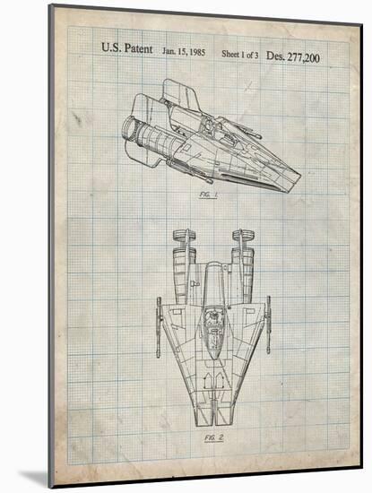 PP515-Antique Grid Parchment Star Wars RZ-1 A Wing Starfighter Patent Print-Cole Borders-Mounted Giclee Print