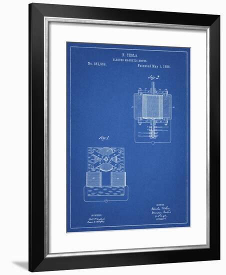 PP532-Blueprint Tesla Electro Magnetic Motor Poster-Cole Borders-Framed Giclee Print