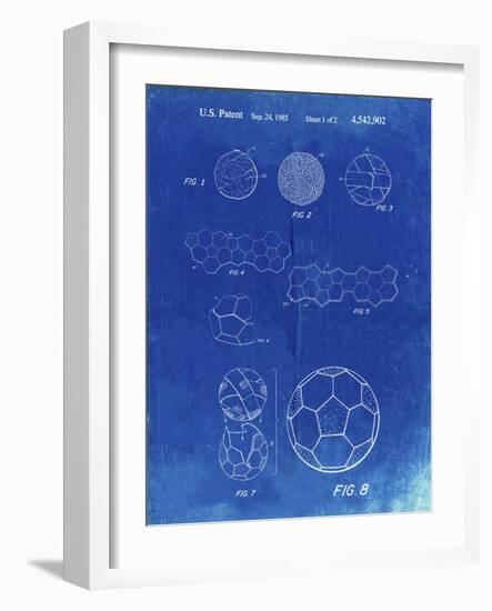 PP54-Faded Blueprint Soccer Ball 1985 Patent Poster-Cole Borders-Framed Giclee Print