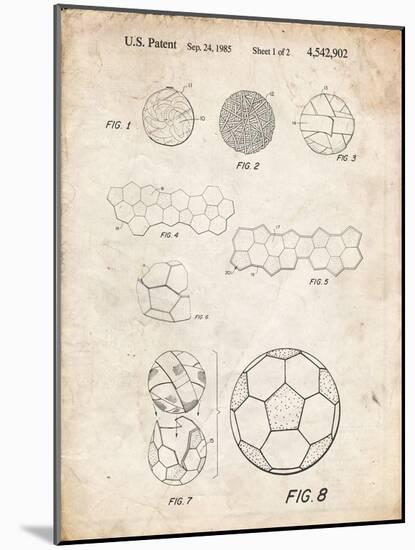 PP54-Vintage Parchment Soccer Ball 1985 Patent Poster-Cole Borders-Mounted Giclee Print