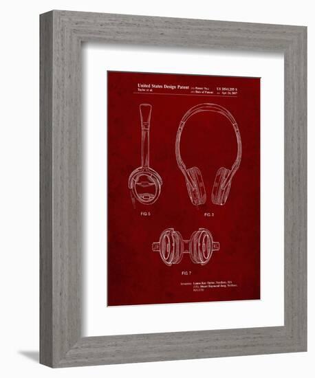 PP543-Burgundy Noise Canceling Headphones Patent Poster-Cole Borders-Framed Giclee Print