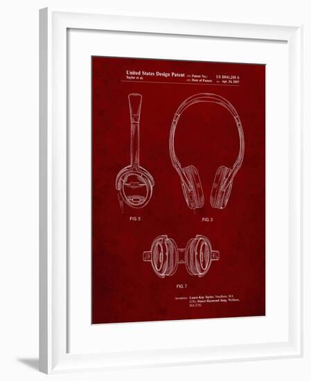 PP543-Burgundy Noise Canceling Headphones Patent Poster-Cole Borders-Framed Giclee Print