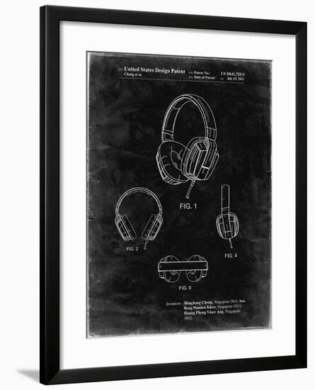 PP550-Black Grunge Headphones Patent Poster-Cole Borders-Framed Giclee Print