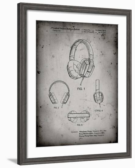 PP550-Faded Grey Headphones Patent Poster-Cole Borders-Framed Giclee Print