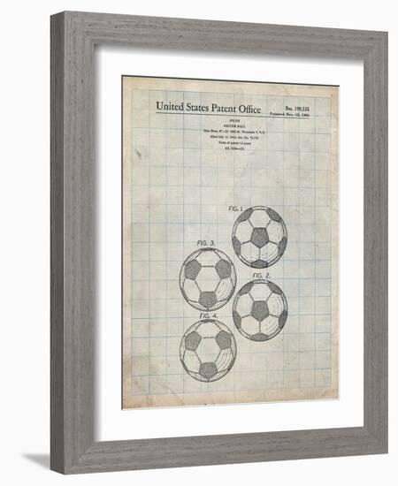 PP587-Antique Grid Parchment Soccer Ball 4 Image Patent Poster-Cole Borders-Framed Giclee Print