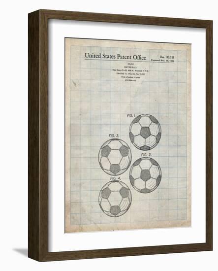 PP587-Antique Grid Parchment Soccer Ball 4 Image Patent Poster-Cole Borders-Framed Giclee Print