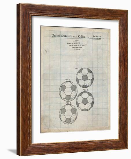 PP587-Antique Grid Parchment Soccer Ball 4 Image Patent Poster-Cole Borders-Framed Giclee Print