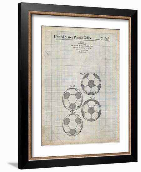 PP587-Antique Grid Parchment Soccer Ball 4 Image Patent Poster-Cole Borders-Framed Giclee Print